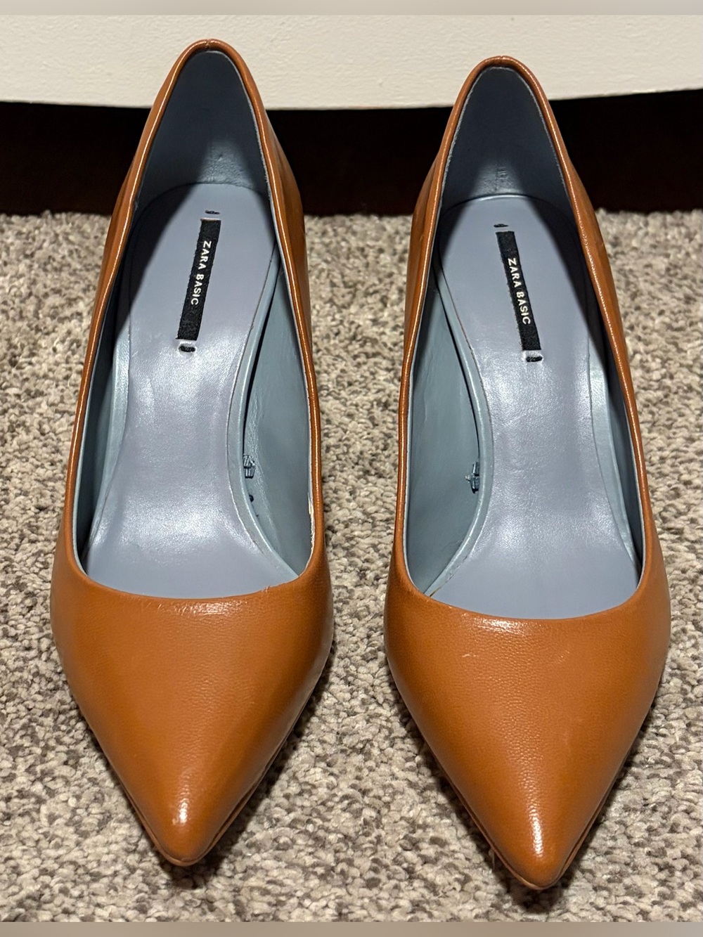 Zara Basic Tan/Caramel Leather Pointed Toe Court Pumps